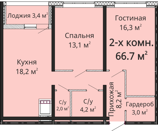 2-кімнатна 66.7 м² в ЖК Омега від 22 850 грн/м², Одеса