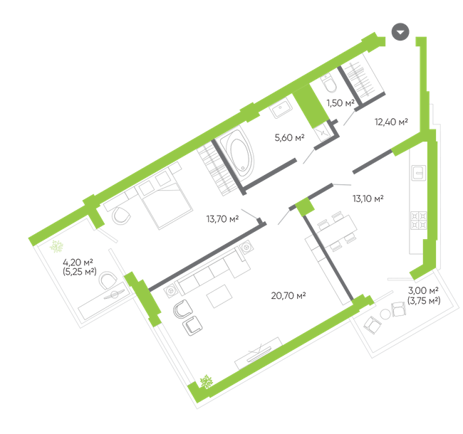 2-кімнатна 74.2 м² в ЖК Оселя Парк від 26 500 грн/м², Луцьк