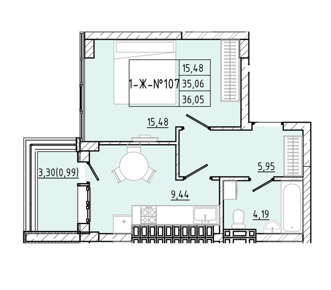 1-кімнатна 36.05 м² в ЖК Приморські Сади від 22 450 грн/м², Одеса