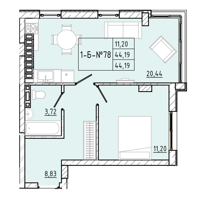 1-кімнатна 44.19 м² в ЖК Приморські Сади від 17 750 грн/м², Одеса