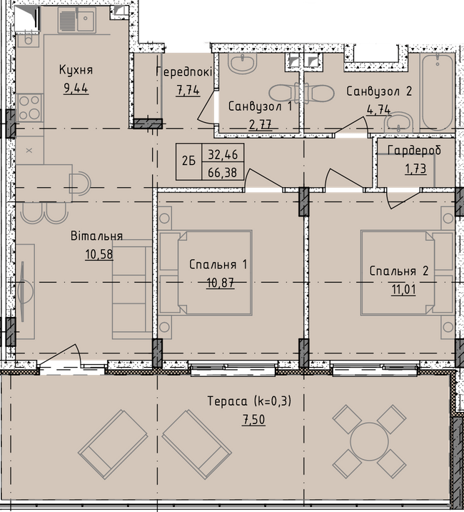 2-кімнатна 66.38 м² в ЖК Приморські Сади від 20 500 грн/м², Одеса