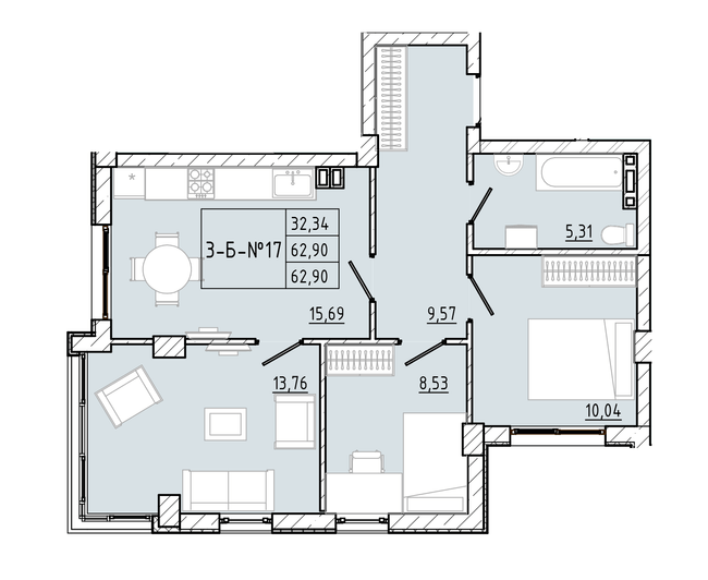 3-комнатная 62.9 м² в ЖК Приморские Сады от 20 000 грн/м², Одесса