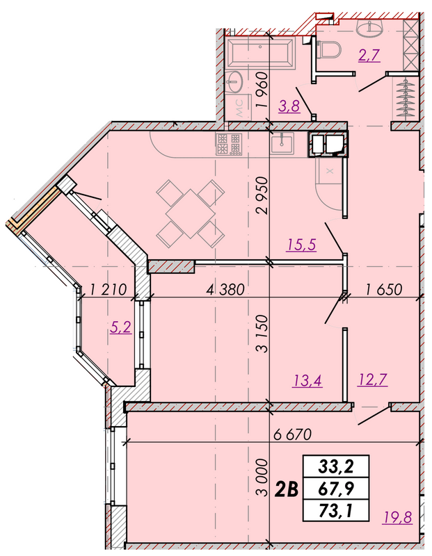 2-комнатная 73.1 м² в ЖК Прохоровский квартал от 19 250 грн/м², Одесса