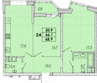 2-комнатная 68.9 м² в ЖК Прохоровский квартал от 21 300 грн/м², Одесса