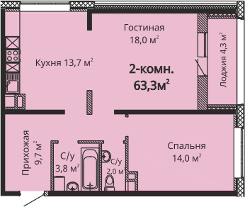 2-кімнатна 63.3 м² в ЖК Скай Сіті від 24 300 грн/м², Одеса