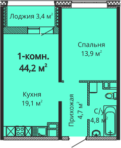 1-комнатная 44.2 м² в ЖК Скай Сити от 27 250 грн/м², Одесса