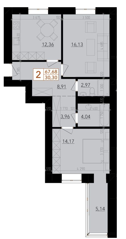 2-кімнатна 67.68 м² в ЖК HARMONY for life від 14 500 грн/м², Хмельницький