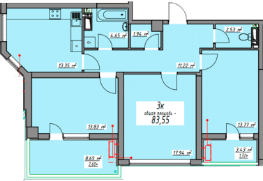 3-комнатная 83.55 м² в ЖК Элегия Парк от 25 500 грн/м², Одесса