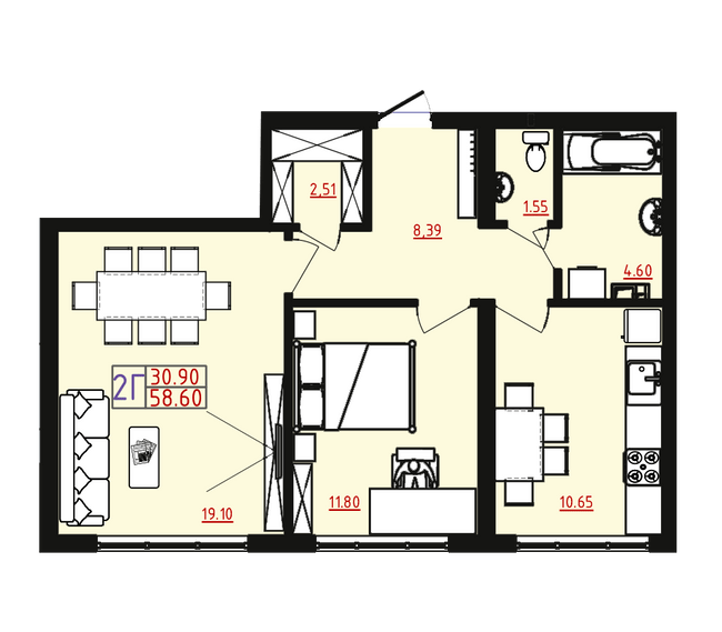 2-комнатная 58.6 м² в ЖМ Острова от 17 000 грн/м², Одесса