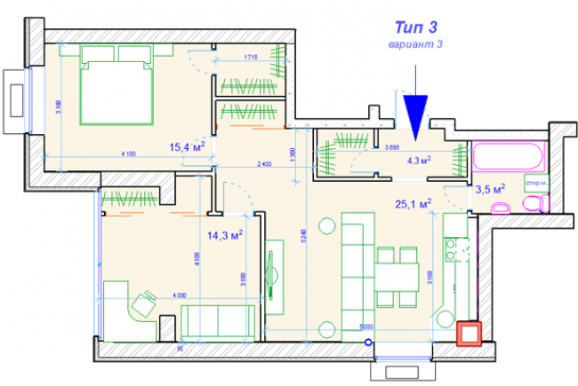 2-комнатная 61.3 м² в ЖК Forest Hill от застройщика, Днепр