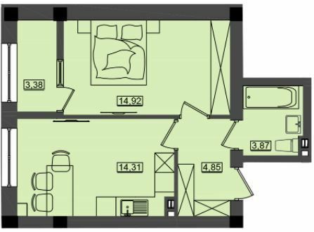 1-кімнатна 41.01 м² в ЖК Дім біля моря Premier від 18 400 грн/м², м. Южне