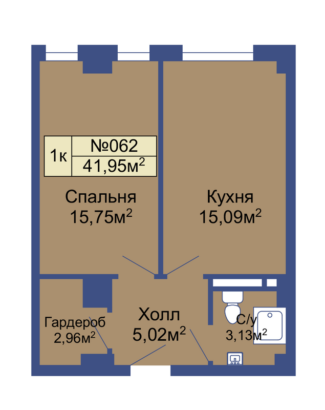 1-кімнатна 41.95 м² в ЖК Колумб від 21 400 грн/м², с. Крижанівка