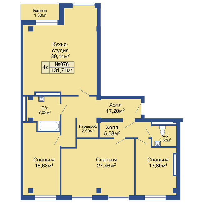 5+ комнат 131.71 м² в ЖК Колумб от 20 800 грн/м², с. Крыжановка