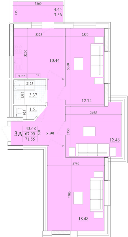 3-комнатная 71.55 м² в ЖК Акварель-2 от 22 000 грн/м², Одесса