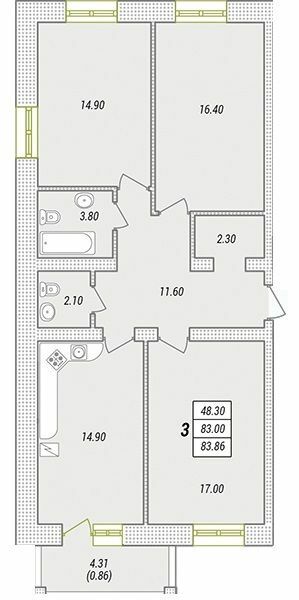 3-комнатная 85.18 м² в ЖК Парк Совиньон от 22 900 грн/м², пгт Таирово