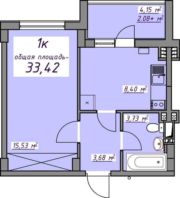 1-комнатная 33.42 м² в ЖМ Седьмое Небо от 18 350 грн/м², пгт Авангард