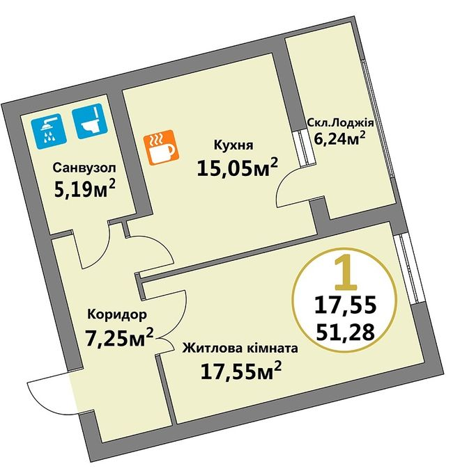 1-комнатная 51.28 м² в ЖК Эко-дом на Козельницкой от 43 500 грн/м², Львов