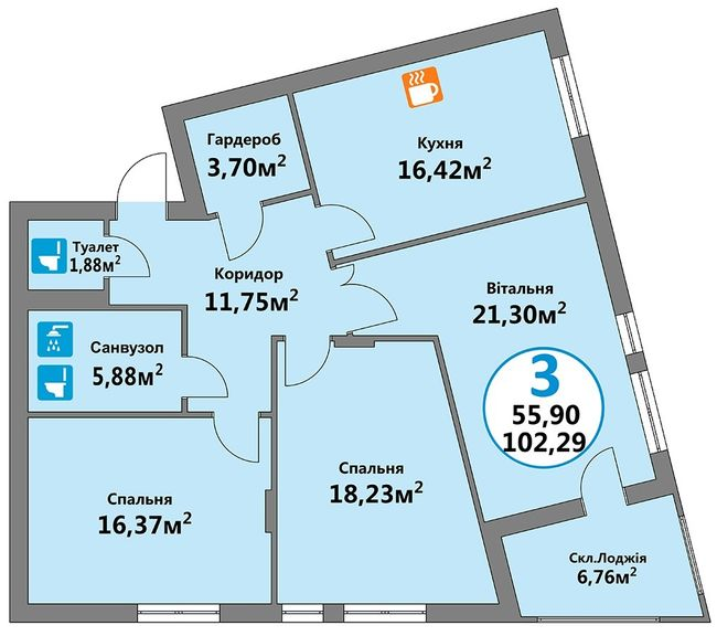 3-кімнатна 102.29 м² в ЖК Еко-дім на Козельницькій від 40 000 грн/м², Львів