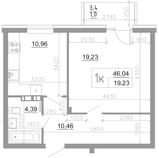 1-кімнатна 46.04 м² в ЖК Scandia від 18 600 грн/м², м. Бровари