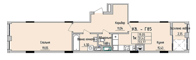 1-комнатная 53.77 м² в ЖК на ул. Стрыйская, 45 от 21 600 грн/м², Львов
