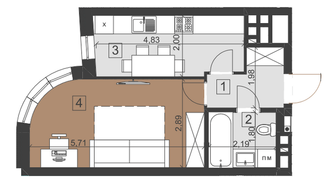 1-комнатная 33.2 м² в ЖК Парус City от 28 650 грн/м², Львов