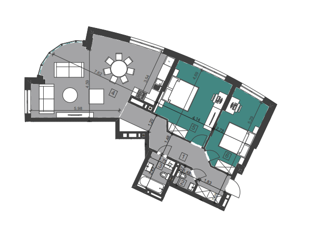 2-комнатная 91.46 м² в ЖК Парус City от 25 100 грн/м², Львов