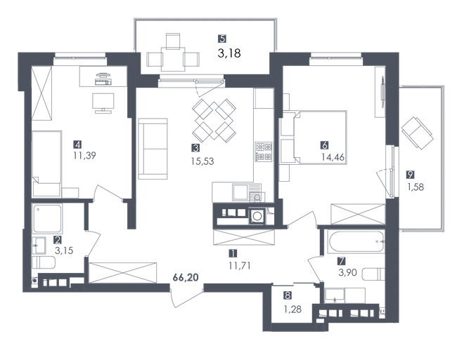 2-кімнатна 66.2 м² в ЖК Сад Пісень від 32 450 грн/м², Львів