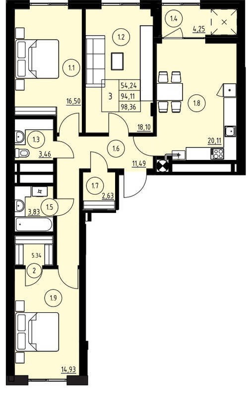 3-кімнатна 98.36 м² в ЖК вул. Навроцького, 31 від 22 600 грн/м², Львів