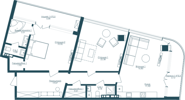 2-комнатная 112.3 м² в ЖК KANDINSKY Odessa Residence от 47 689 грн/м², Одесса