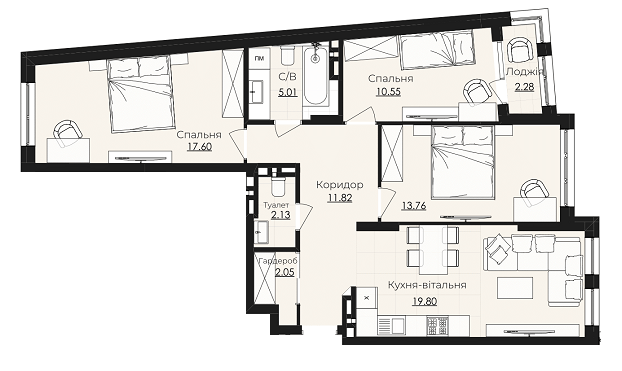 3-кімнатна 85 м² в ЖК Royal Park від 16 900 грн/м², м. Дубляни