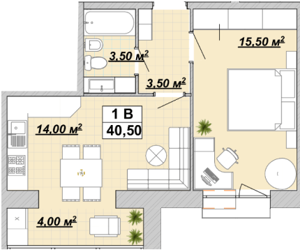 1-комнатная 40.5 м² в ЖР Княгинин от 13 500 грн/м², Ивано-Франковск