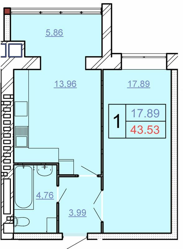 1-кімнатна 43.53 м² в ЖБК Щасливий від 16 200 грн/м², Хмельницький