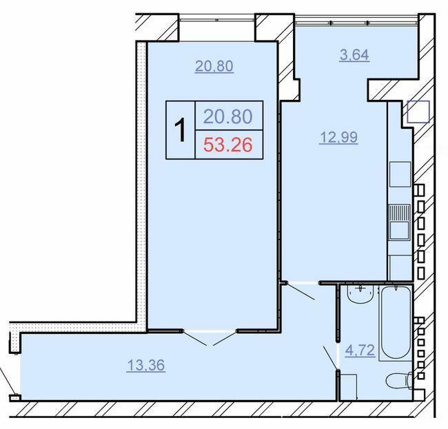 1-кімнатна 53.26 м² в ЖБК Щасливий від 16 200 грн/м², Хмельницький