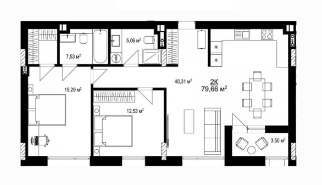 2-комнатная 79.66 м² в ЖК KBD.HOUSE B16 от застройщика, Киев