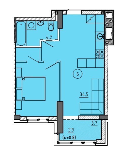 1-комнатная 41.6 м² в ЖК Городок от 23 550 грн/м², Днепр