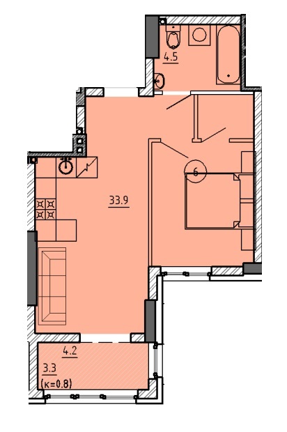 1-кімнатна 41.7 м² в ЖК Городок від 23 550 грн/м², Дніпро