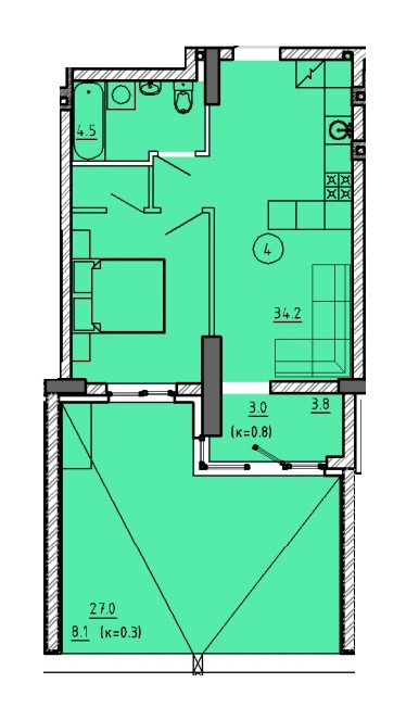 1-кімнатна 49.8 м² в ЖК Городок від 22 350 грн/м², Дніпро