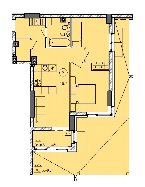 2-комнатная 57 м² в ЖК Городок от 23 550 грн/м², Днепр