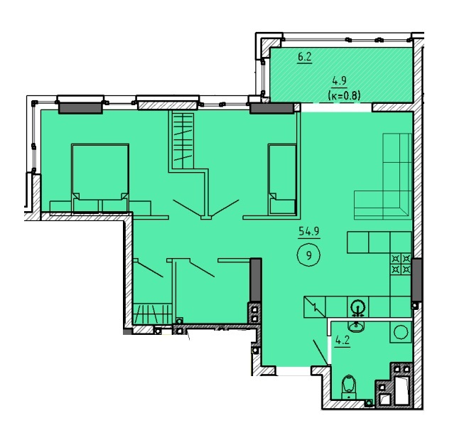 2-кімнатна 64 м² в ЖК Городок від 23 550 грн/м², Дніпро