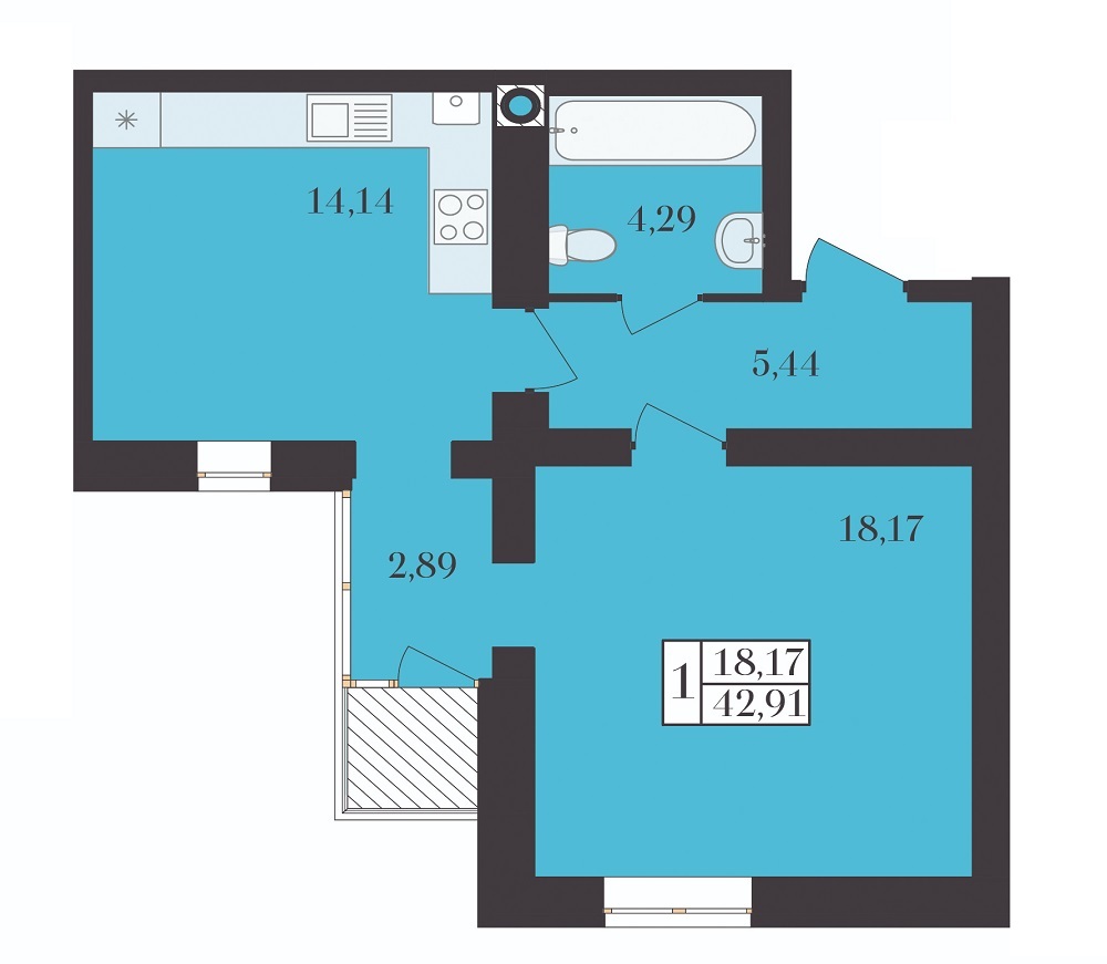 1-кімнатна 42.91 м² в ЖК Елегант від 17 000 грн/м², Хмельницький