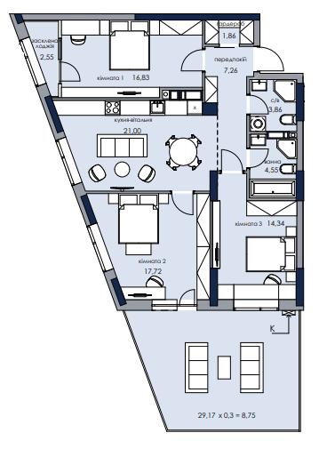 3-кімнатна 98.72 м² в ЖК Новий Автограф від 35 900 грн/м², Київ