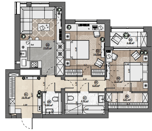 2-комнатная 77.8 м² в ЖК Dynastia BC от 29 550 грн/м², г. Белая Церковь