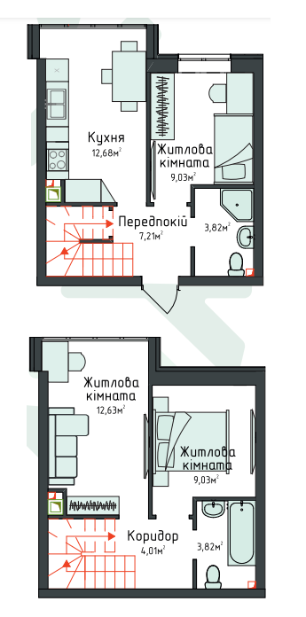 Дворівнева 66.34 м² в Клубна резиденція O`Club від 31 765 грн/м², с. Крюківщина