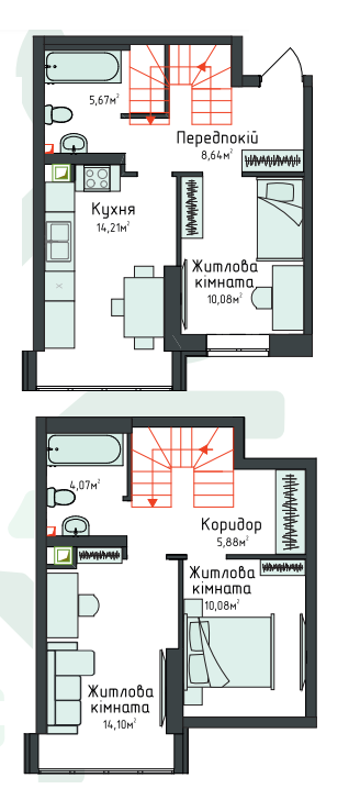 Двухуровневая 72.12 м² в Клубная резиденция O`Club от 29 085 грн/м², с. Крюковщина