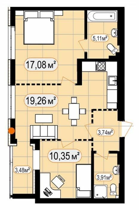 2-комнатная 62.93 м² в ЖК 7'я от 24 000 грн/м², с. Счастливое