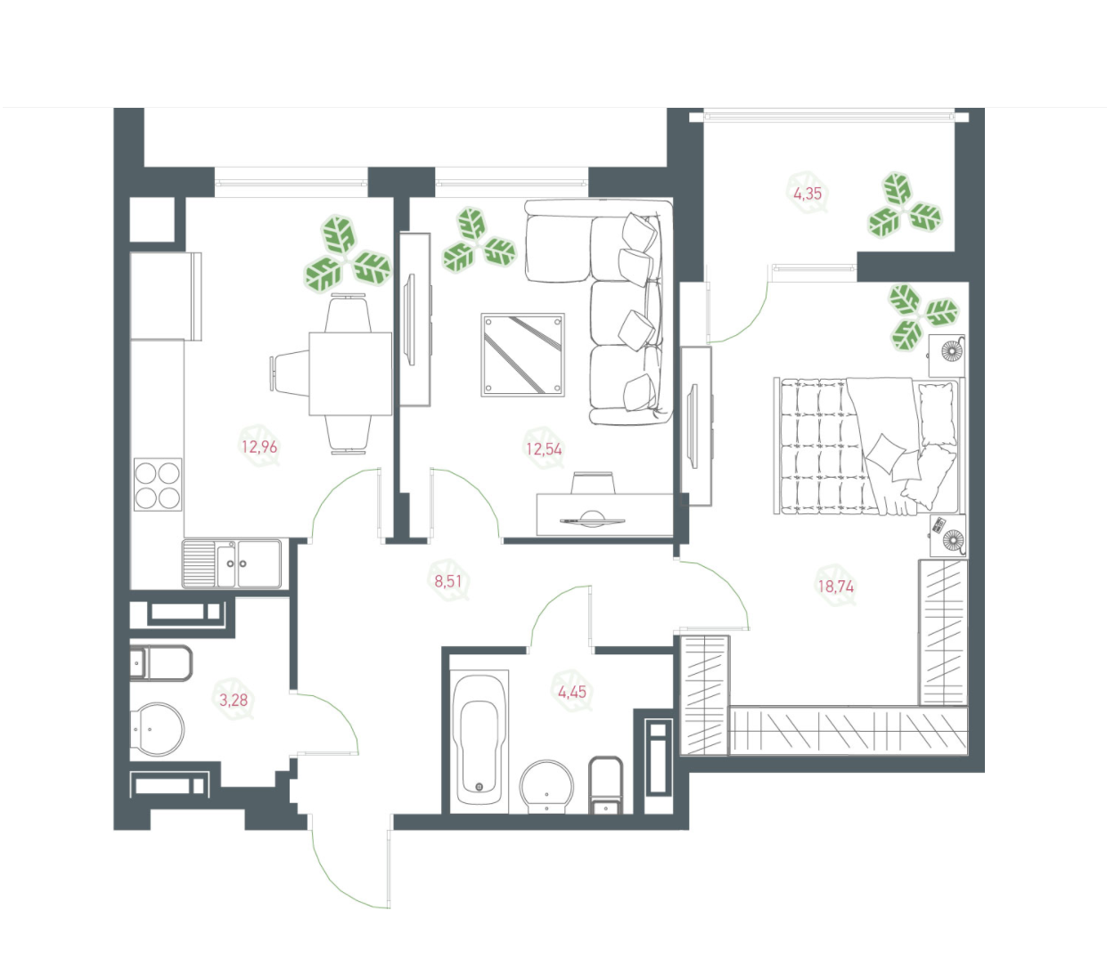 2-кімнатна 64.84 м² в ЖК Озерний гай (Гатне) від 25 293 грн/м², с. Гатне