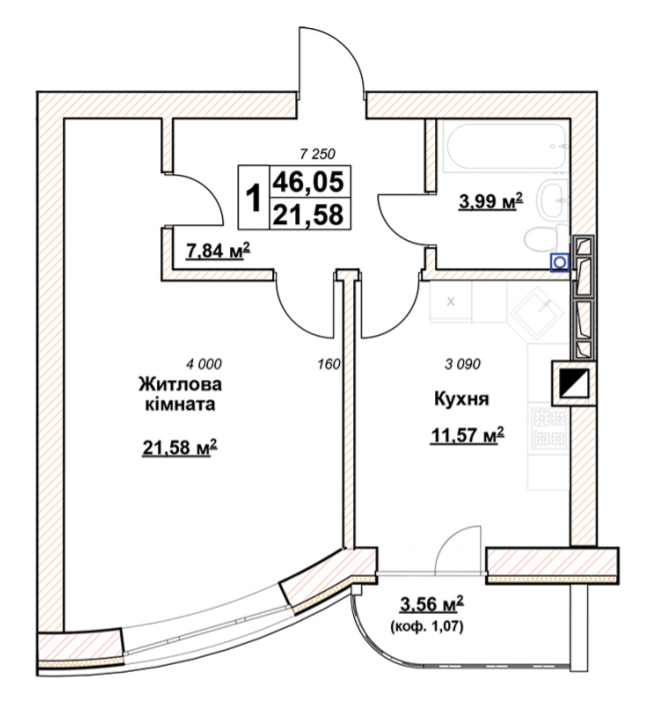 1-кімнатна 46.05 м² в ЖК Гранд Парк від 21 000 грн/м², м. Бровари