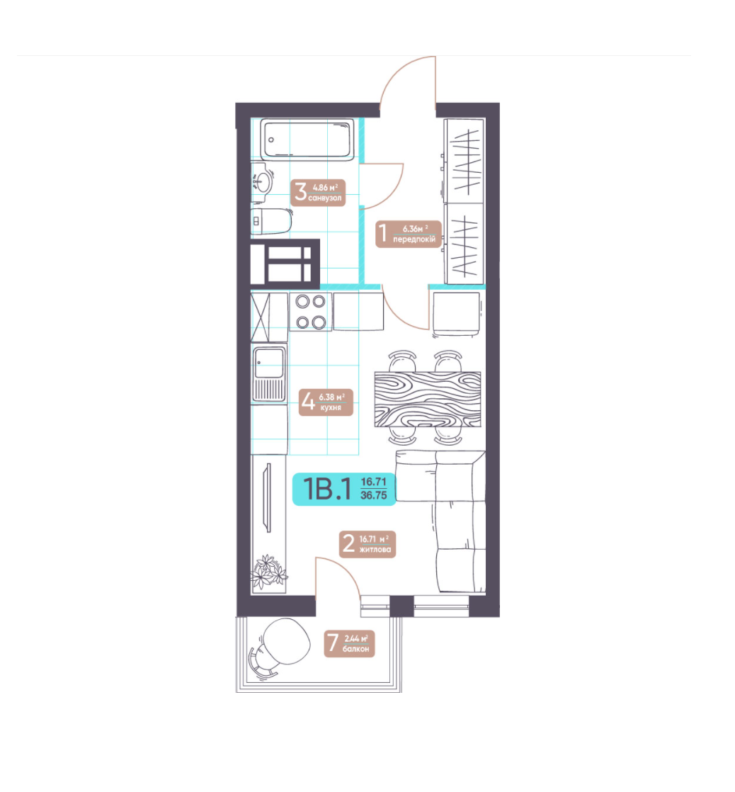 1-комнатная 36.75 м² в ЖК Теремки от 36 789 грн/м², Киев