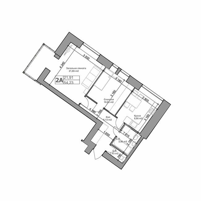 2-комнатная 54.23 м² в ЖК Родной от 25 550 грн/м², с. Гатное