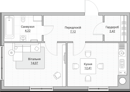 1-комнатная 39.02 м² в ЖК Евромисто от 24 500 грн/м², с. Крюковщина